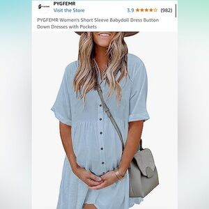 Light Blue Button-Up Dress with Crossbody Bag